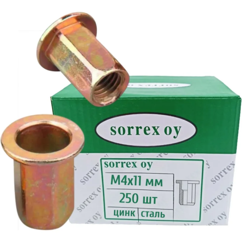 Гайка заклепка SORREX М4x11 шестигранная широкий фланец 250 штук PQL M4 250
