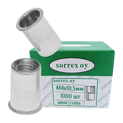 Заклепка гайка резьбовая винтовая SORREX уменьшенный бортик с рифлением М4x10,5 (1000 штук) XZW-W M4