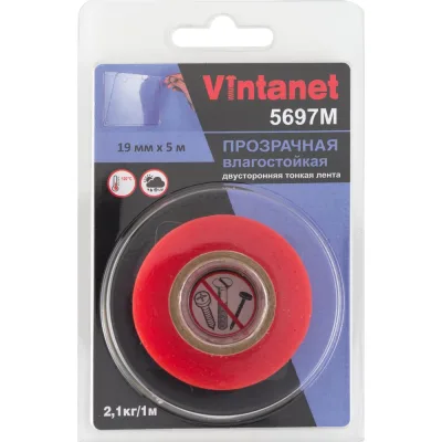 Двусторонняя лента на ПЭТ основе Vintanet 5697М прозрачная, влагостойкая, 19 мм х 5 м 5697M 19MMX5M