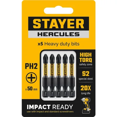 Торсионные биты Stayer PH2, 50 мм, 5 шт HERCULES 26231-2-50-5