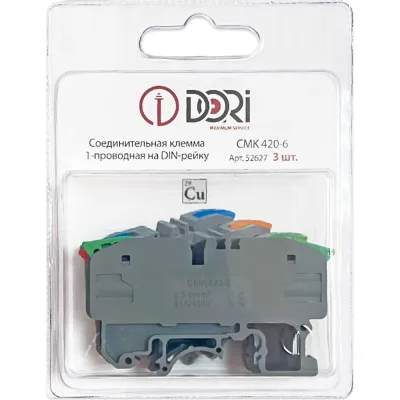 Соединительная клемма DORI на дин рейку (CMK 420-6) проходная (0,5-6mm2), 41А, набор 3 цвета 52627