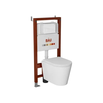 Комплект Bauedge BAU 6 в 1: инсталляция BAU PRO, унитаз подвесной торнадо Bau Nimb Hurricane-3, сиденье дюропласт микролифт, клавиша BAU Hotel, белый глянец Q111300-BK0001-HQ3-Q00006