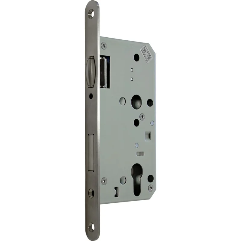 Корпус замка с роликом DOORLOCK DL401R/C/55/20/SSS матовая нержавеющая сталь, под цилиндр, бэксет 55 мм, фронтальная планка 20 мм 75306