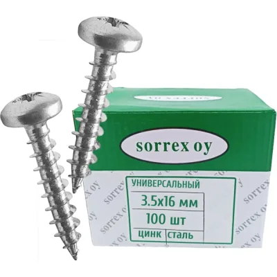Саморез универсальный SORREX 3,5x16 по дереву с цилиндрической головкой (100 штук) SU-1S-035-016 100