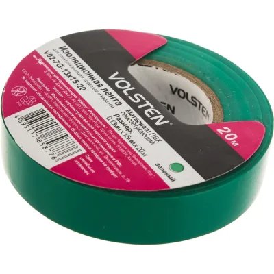 Изолента Volsten V02-7G-13х15-20 0,13х15 мм, зеленая, 20 метров 9793