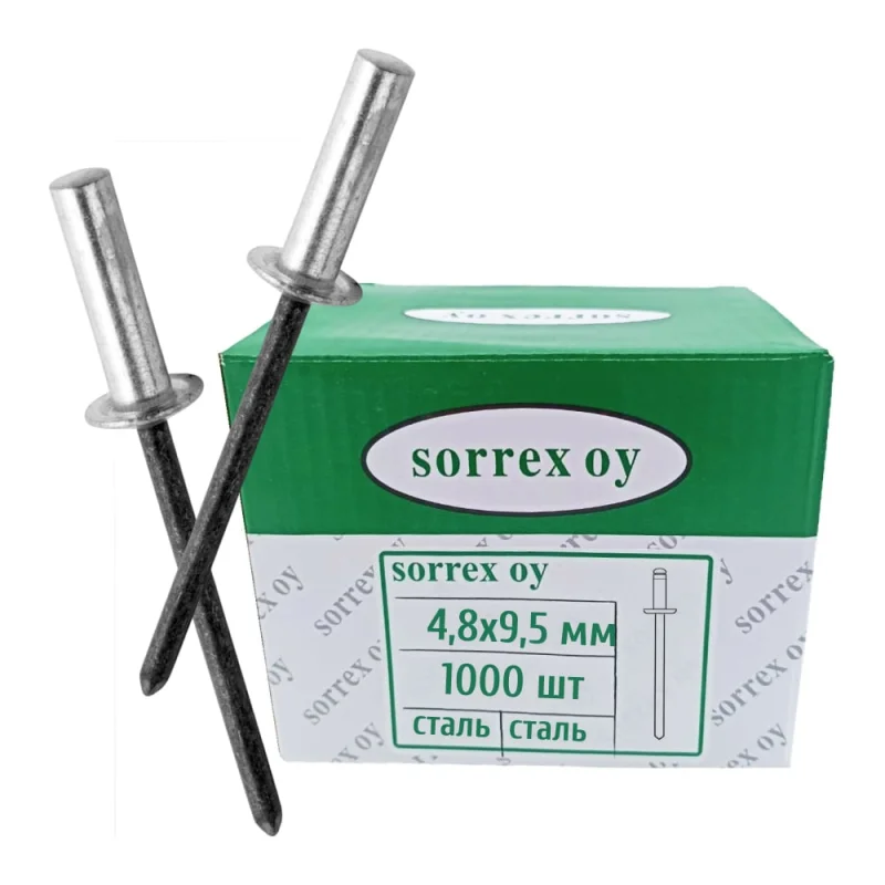 Заклепка вытяжная SORREX глухая (закрытая), сталь/сталь, 4,8x9,5 мм OY, 1000 штук SSD 48950 CE 1000
