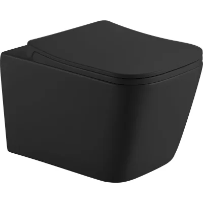 Подвесной безободковый унитаз HOLLER BLOCK_MB (520х340х355 мм, сиденье дюропласт, микролифт) черный матовый 315664