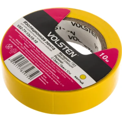 Изолента Volsten V02-7Y-13х15-10 0,13х15 мм, желтая, 10 метров 10290