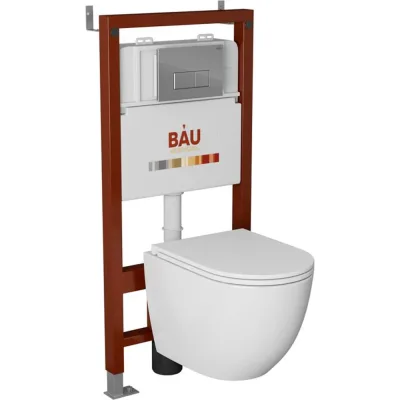Комплект Bauedge BAU 6 в 1: инсталляция BAU PRO, унитаз подвесной торнадо Bau Dream Hurricane-2, сиденье дюропласт микролифт, клавиша BAU Hotel, хром Q111300-BL0001-HQ2-Q00007