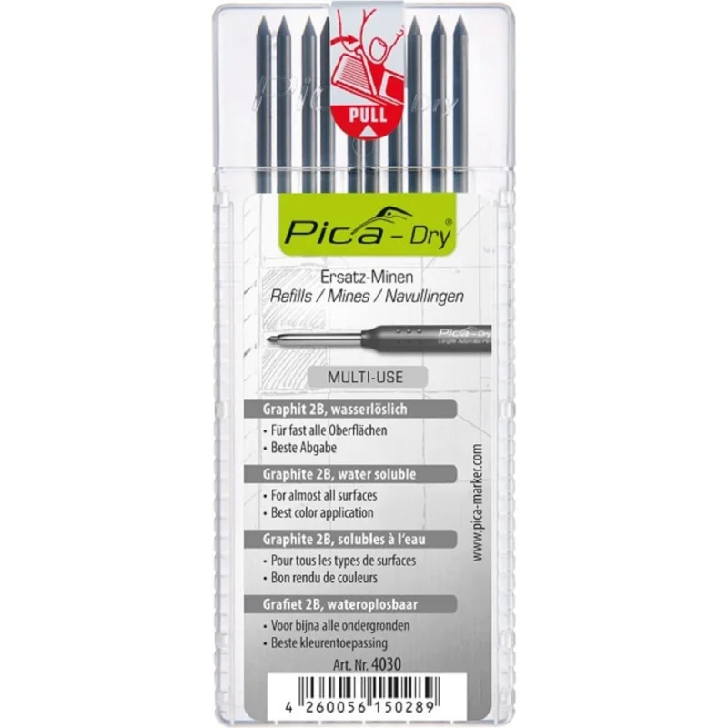 Набор грифелей PICA Graphite 10 шт. графитовые, 2B, в пенале 4030