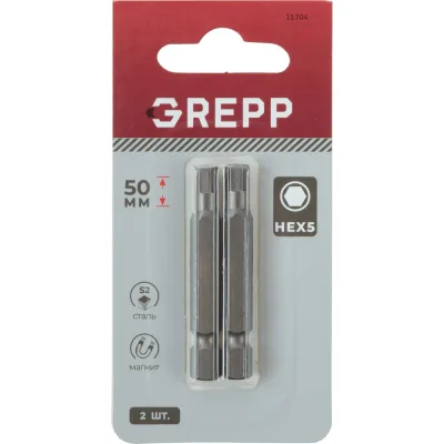 Набор бит GREPP HEX5x50 мм, стальS2, (2шт) 11704