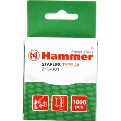 Скобы Flex 215-001 (1000 шт; 12х5х1.2 мм; U-образные; тип 28) для степлера HAMMER 34001