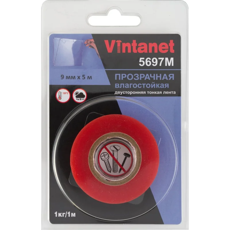 Двусторонняя лента на ПЭТ основе Vintanet 5697М прозрачная, влагостойкая, 9 мм х 5 м 5697M 9MMX5M