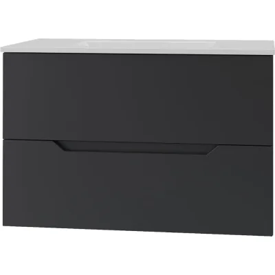 Тумба подвесная ORANGE Лайн 80 черная с раковиной. Li-80Tub+Ra