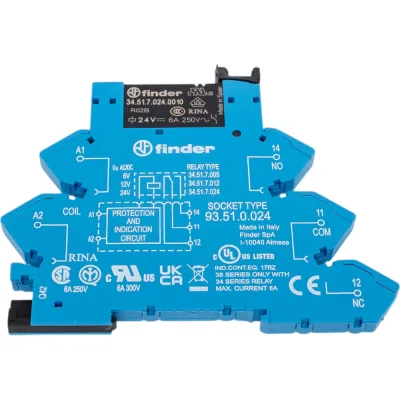 Интерфейсный модуль реле Finder, 1 CO конт. 6а /= 24в Ac/Dc, пруж. зажимы, 386100240060