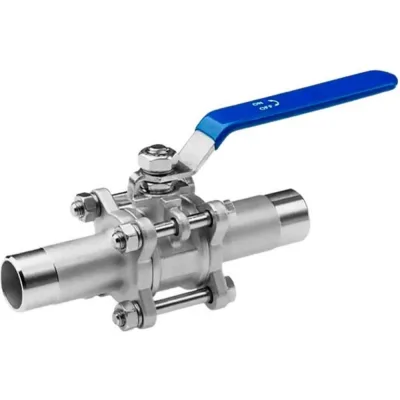 Кран DN.ru шаровой 304-304-PTFE-W-H LONG Ду40 Ру40 3-составной, под приварку, с рукояткой D160-60705