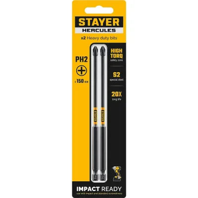 Торсионные биты Stayer HERCULES PH2, 150 мм, 2 шт 26231-2-150-2
