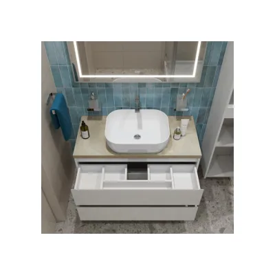 Подвесная тумба со столешницей и накладной раковиной BelBagno KRAFT 100 KRAFT100BO-KEPMCO-1302-SET