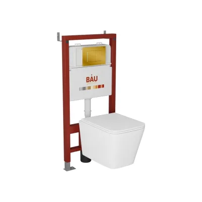 Комплект Bauedge BAU 6 в 1: инсталляция BAU PRO, унитаз подвесной безободковый торнадо обратного потока Bau Stil Hurricane-2, сиденье дюропласт микролифт, кнопка смыва BAU Stil, золото Q111300-BS0001-HQ2-Q00013
