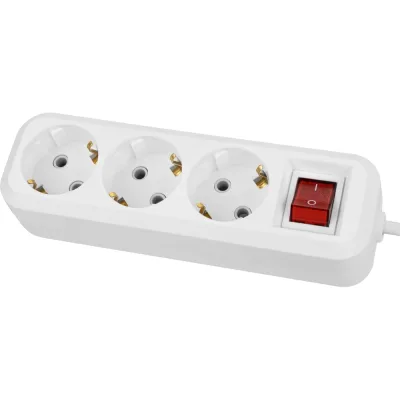 Удлинитель сетевой TDM ELECTRIC с выключателем, 3 розетки, 3 метра, с заземлением, ПВС 3х0,75 мм2 10А 250В, белый, SQ1303-1101