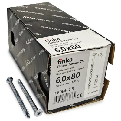 Шурупы конструкционные Finka Timber Screws CS 6,0x80 TX30 (Голубой цинк, потай, 200шт) FF0680CS