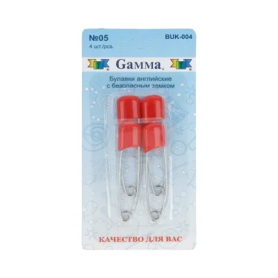 Английские булавки Gamma BUK-004 с безопасным замком, в блистере, 4 шт, 53 мм, 05 красный 185910