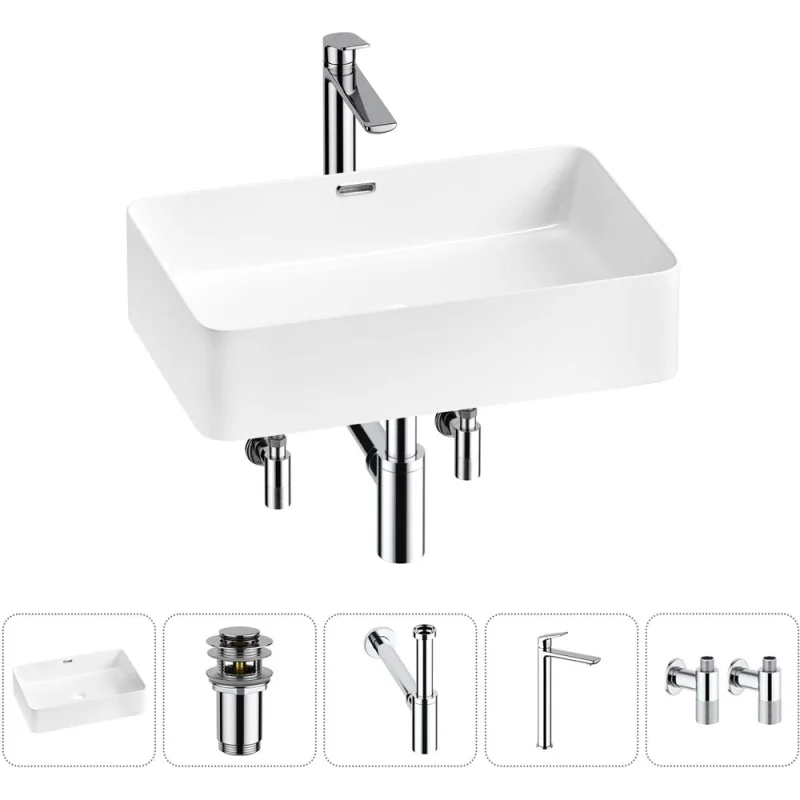 Комплект Wellsee 5 в 1 Lavinia Boho Bathroom Sink накладная раковина 60x39 см 20215251R