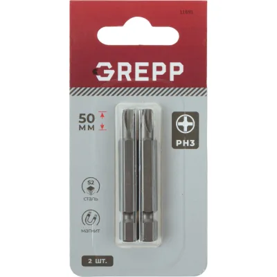 Набор бит GREPP PH3x50 мм, сталь S2, (2шт) 11691