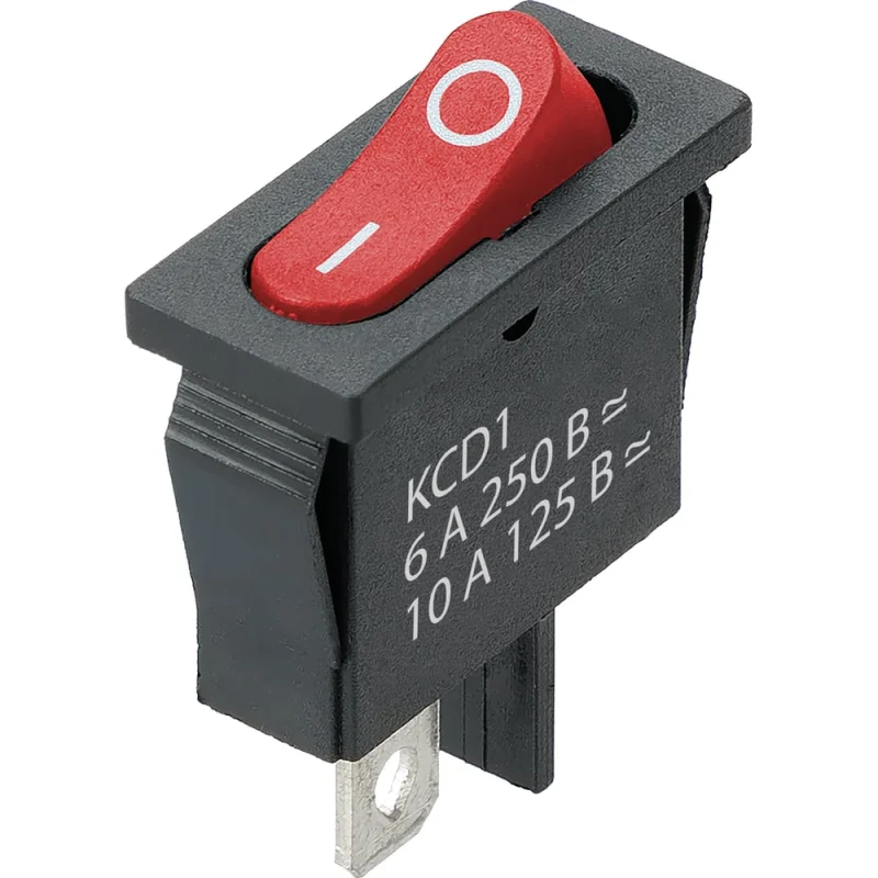 Выключатель клавишный TDM ELECTRIC KCD1-101B 250В AC/DC, 1P, 6А, (2с), ON-OFF, черный корпус, красная клавиша, Mini TDM SQ0746-0137