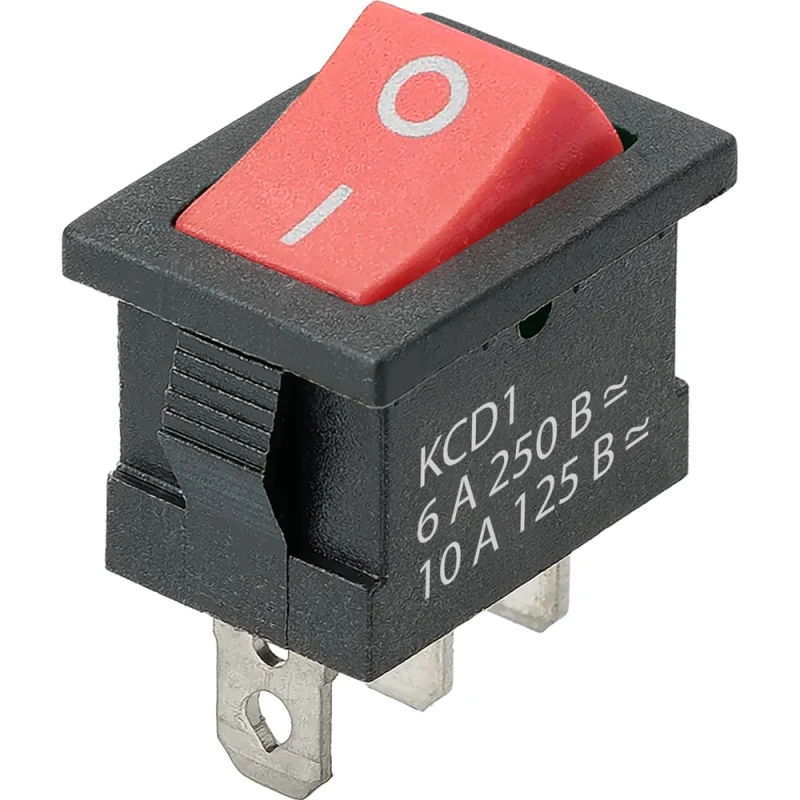 Выключатель клавишный TDM ELECTRIC KCD1-102 250В AC/DC, 1P, 6А, (3с), ON-ON, черный корпус, красная клавиша, Mini TDM SQ0746-0138
