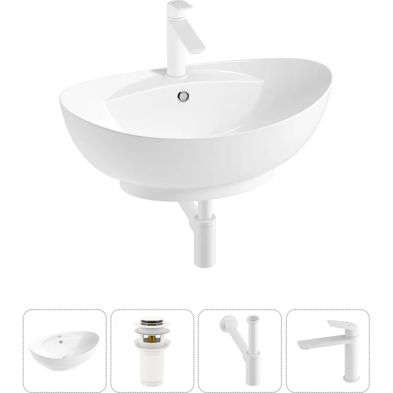 Комплект 4 в 1 Wellsee Bathroom Sink накладная раковина 59x39 см, состоит из 3331110 20215154R