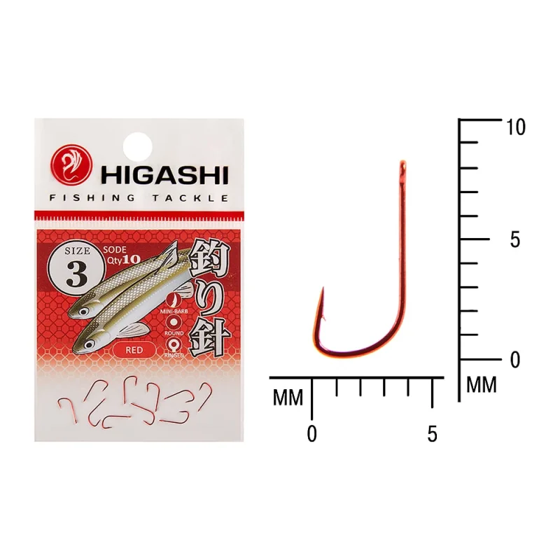 Крючок HIGASHI Sode ringed #3 Red 03674