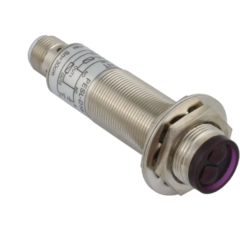 Диффузионный фотодатчик INNOCONT М18x1, зона срабатывания до 30 см, -10 +60 С, 12…24 VDC, IP67, выход: NPN NO + NC, макс. ток 200 мА, время реакции 3 мс, разъем М12 PESL-D18-NOC30D (connector)