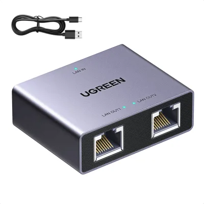 Сплиттер UGREEN NW301 45311 Gigabit Ethernet Splitter 1 to 2. Цвет: серый 45311_