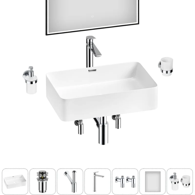 Комплект Wellsee 7 в 1 Lavinia Boho Bathroom Sink накладная раковина 60x39 см 20219341R