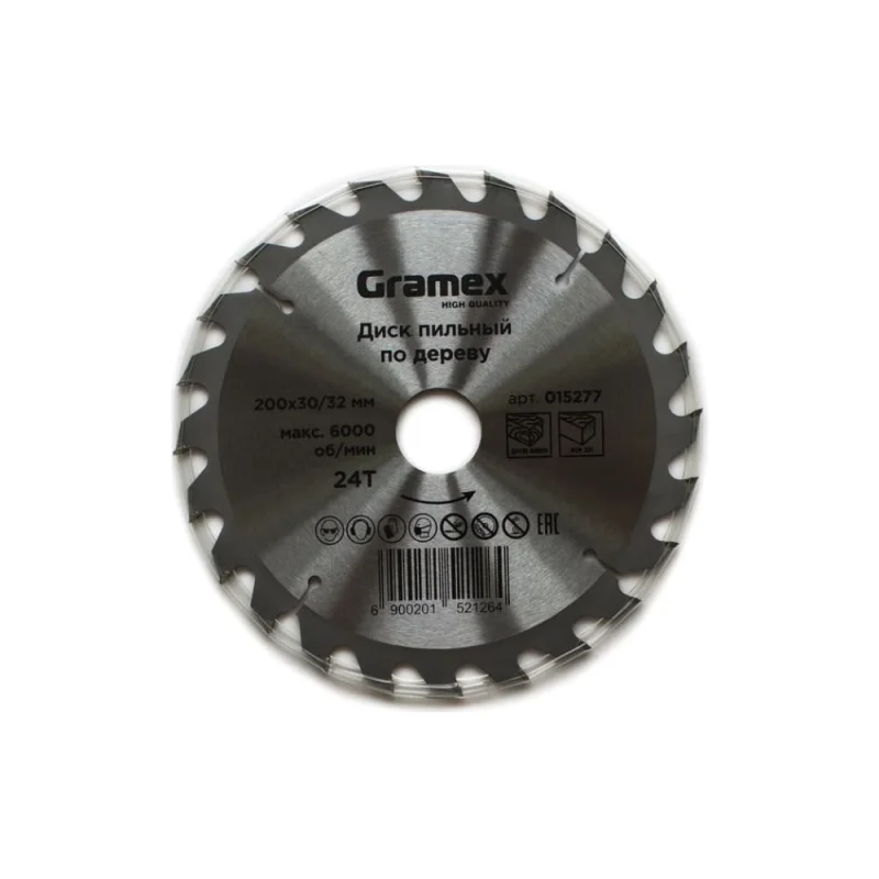 Диск пильный по дереву 200х32/30 мм, 24Т Gramex 015277