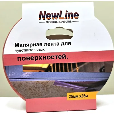 Клейкая лента малярная розовая 25 мм х 25 м для чувствительных поверхностей NewLine 1056