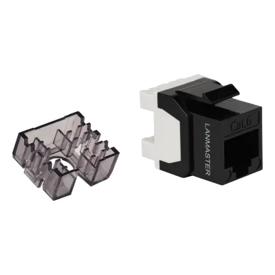 Модуль Keystone LANMASTER RJ45, неэкранированный, категория 6, без шторки, 180 градусов, черный LAN-OK45U6/180N-BK