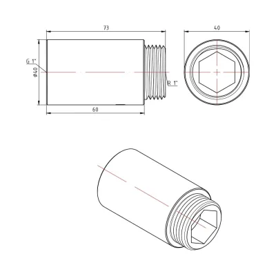 Удлинитель Valtec внутренняя резьба 1"x60 мм хром VTr.198.C.0660
