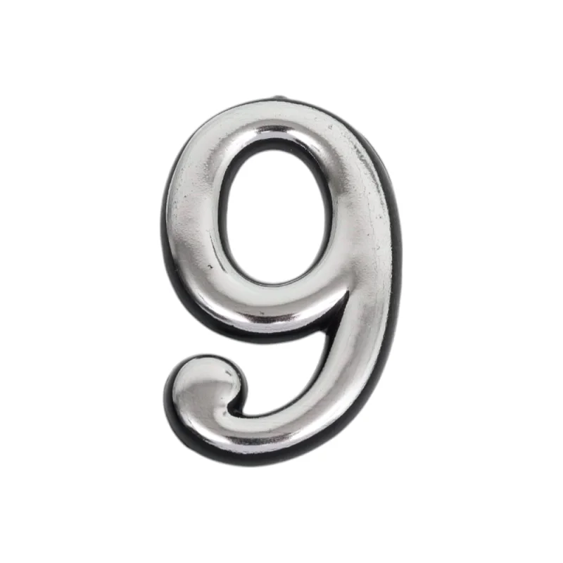 Цифра 9 Левша (50 мм; пластмасса клеящаяся; хром) У4-9109.Х
