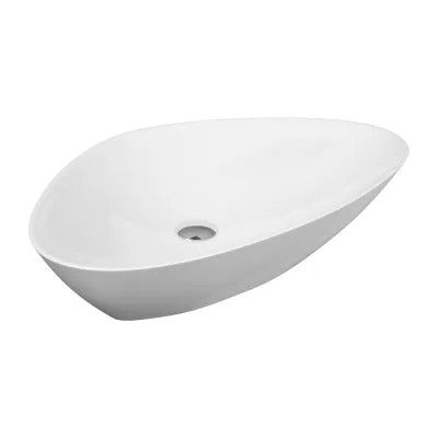 Раковина накладная на столешницу Bauedge BAU Triangle 59x39, белая, выпуск клик клак, хром BT1003