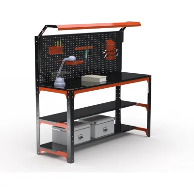 Стол металлический ООО Металекс серия KIT 750x1500x600 мм, 2-е полки + перфопанель с комплектом освещения, ОЧ 201306