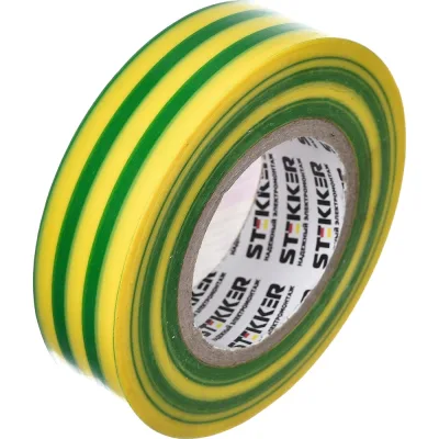 Изоляционная лента STEKKER 0,13x19 мм, 20 м, желто-зеленая, INTP01319-20 32842