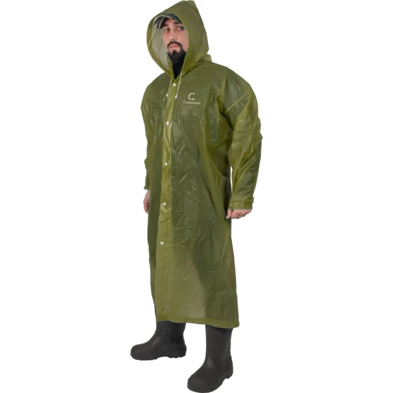Плащ-дождевик Следопыт EVA, 80x131 см, на кнопках, с капюшоном, army green, р. 60-62 PF-RC-15