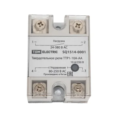 Твердотельное реле TDM ELECTRIC ТТР1-10А-AА, 1ф, 10А, упр: 80-250В AС, нагр: 24-380В АС TDM SQ1514-0001