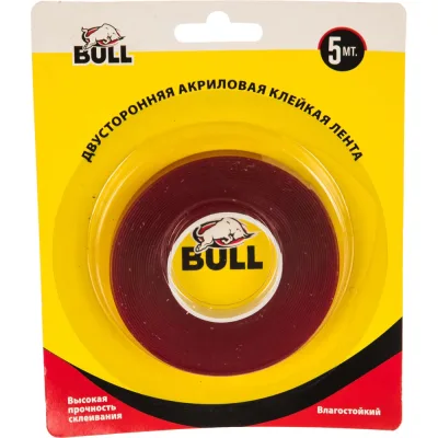 Акриловая двухсторонняя клейкая лента Bull 10мм х 5м прозрачный BAT1005