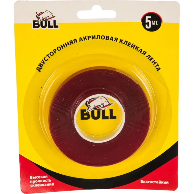 Акриловая двухсторонняя клейкая лента Bull 10мм х 5м прозрачный BAT1005