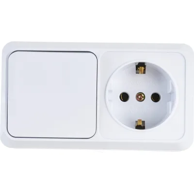 Блок: розетка с выключателем Intro Quadro 2-701-01 горизонтальный 16А-250В, IP20, открытая установка, белый, Б0053864