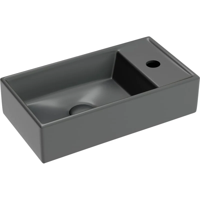 Умывальник подвесной прямоугольный Ceramicanova Element чаша слева, отверстие под смеситель справа, темный антрацит матовый, 407х217х100 мм CN6051LMDH