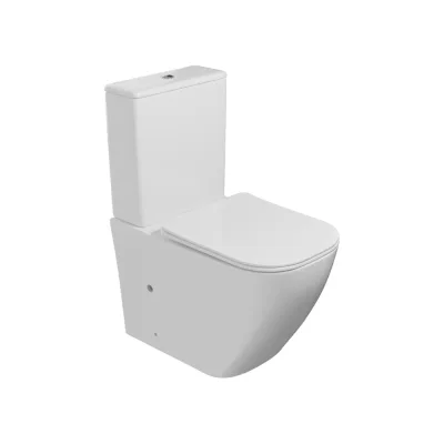 Унитаз-компакт WAVE QUADRO безободковый, гориз, нижн, 2-кн.арм, сид. дюро, м/л, быстр, белый глянец 552974